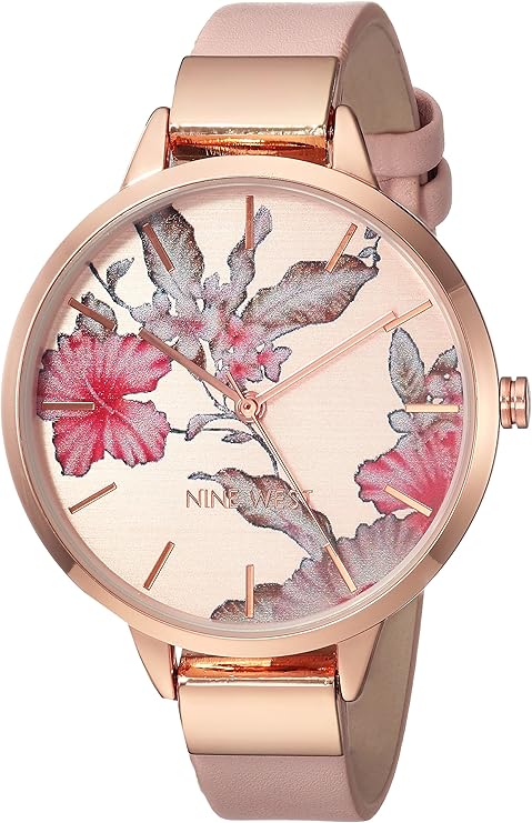 91tFCHrU6zL._AC_SY741_-1.jpg Nine West Women's Floral Dial Smooth Strap Watch - Image 1